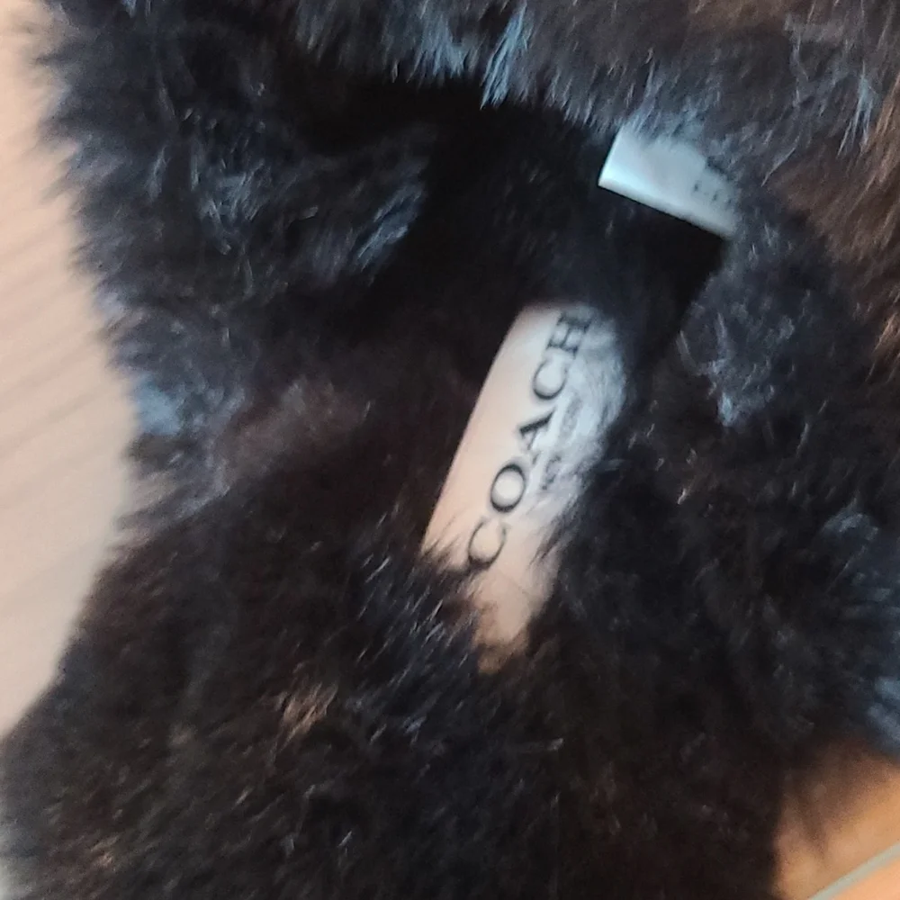 Coach Polyester Faux Fur Women Black Comfy Slippers - Picture 2 of 5